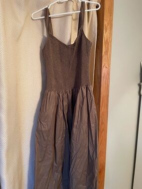 Reformation Neutral Brown Smocked  Dress